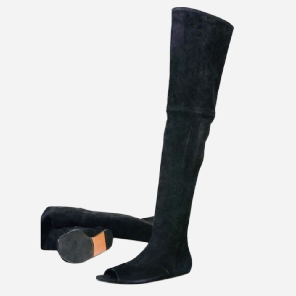 Balmain Abysse Cuissarde Plate Thigh High Open Toe Boots